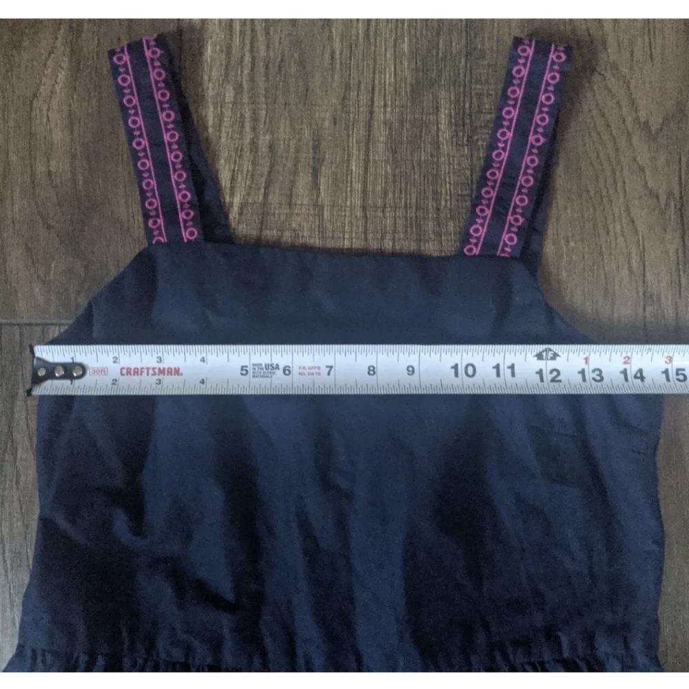J. Crew Size 2 Solid Navy Blue Maxi Tiered Dress Womens w/ Pink Acc 98% Cotton. - Picture 7 of 12